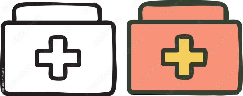 Obraz premium First Aid Kit Doodle Illustration.
