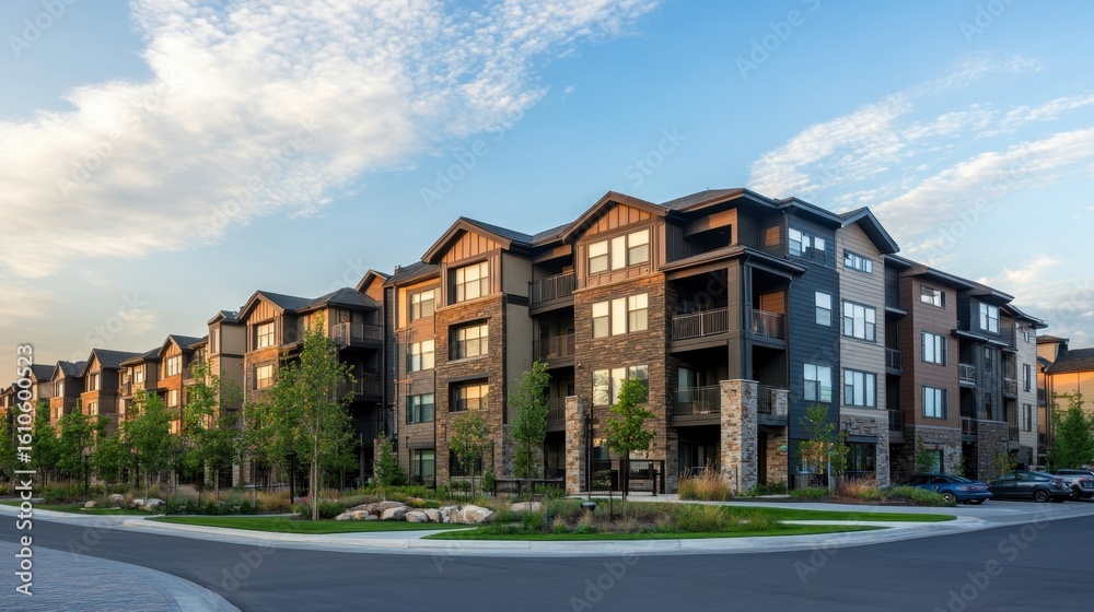 Obraz premium Modern Apartment Complex at Sunset.