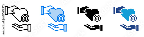 Philanthropy icon set multiple style collection