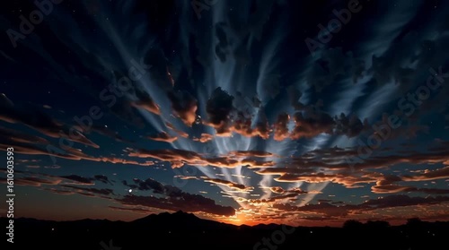 cinematic timelapse video capturing the full cycle of the sun rising, traveling across the sky, and setting as the moon then rises into the night, dramatic lighting transitions from golden sunrise to 