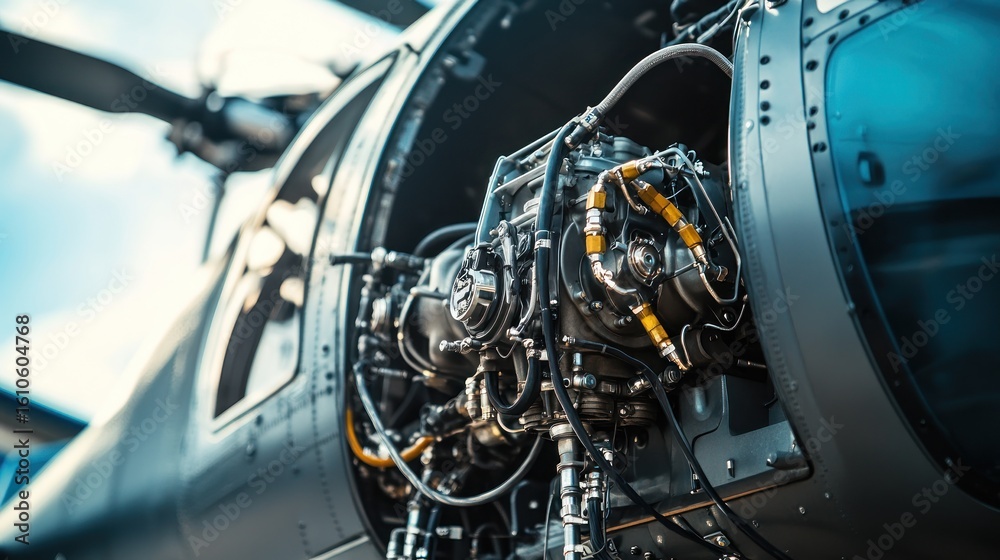 Fototapeta premium Helicopter Engine Close-up: A Detailed View of Aviation Technology