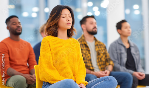 diverse colleagues wellness session stress management corporate