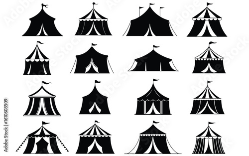 Circus Tent Silhouette Collection – 16 Unique Carnival Icons for Festive & Vintage Design