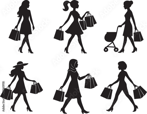 Diverse Shopping Women Silhouette Icons – Fashion and Lifestyle Collection