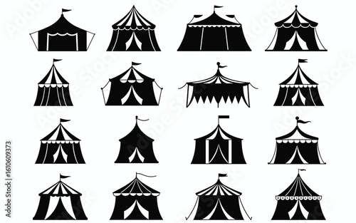 Circus Tent Silhouette Collection – 16 Unique Carnival Icons for Festive & Vintage Design