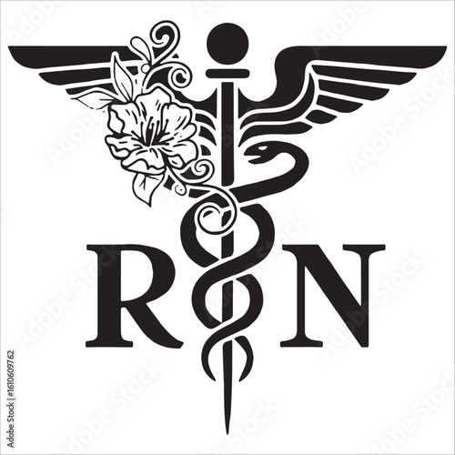 Floral Caduceus RN Symbol