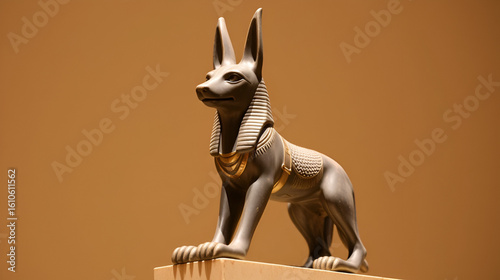 Statue of Anubis, jackal-headed ancient Egyptian god of the underworld, vertical