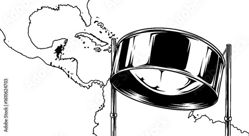 Steelpan Drum Instrument with Stand Black and White.