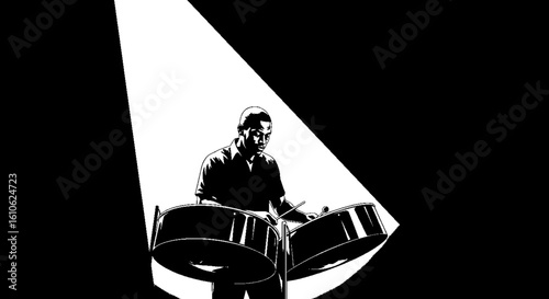 Spotlight on Steel Pan Musician Performing.