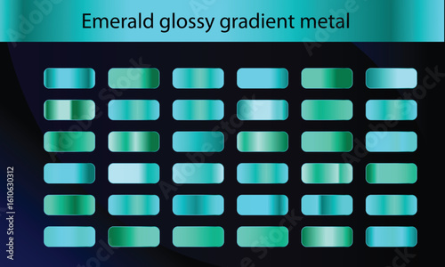 Green, emerald glossy gradient, metal foil texture. Color swatch set. Collection of high quality vector gradients.