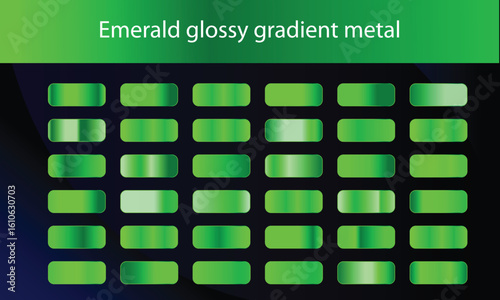 Green, emerald glossy gradient, metal foil texture. Color swatch set. Collection of high quality vector gradients.
