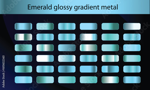 Green, emerald glossy gradient, metal foil texture. Color swatch set. Collection of high quality vector gradients.