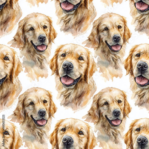 Adorable Golden Retriever Faces Watercolor Pattern in Pastel Tones Soft Textured Design for Pet Lovers