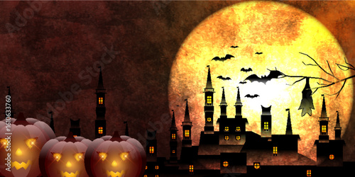 ハロウィン　かぼちゃ　城　秋　背景
