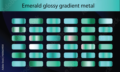 Green, emerald glossy gradient, metal foil texture. Color swatch set. Collection of high quality vector gradients.
