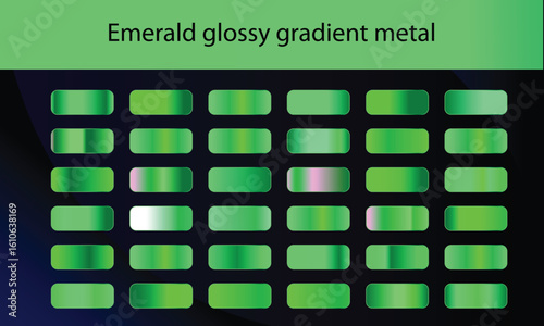 Green, emerald glossy gradient, metal foil texture. Color swatch set. Collection of high quality vector gradients.