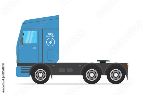 Electric semi-truck with charging battery. zero emissions transport. Eco friendly truck isolated on white background.
