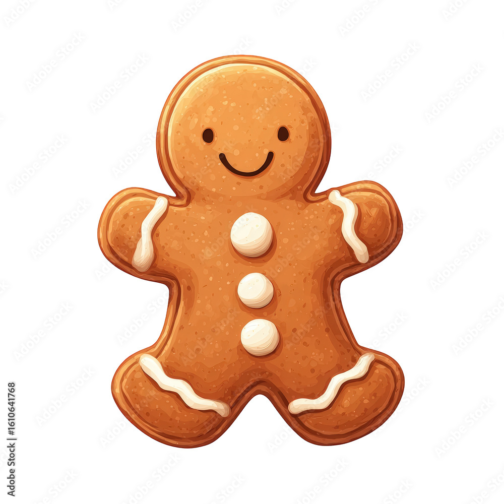Fototapeta premium Festive gingerbread man cookie with icing details, perfect for holiday designs, isolated on transparent background