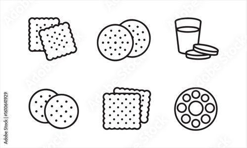 Biscuit and Cookie Icon Set – Outline Snack Vector Collection