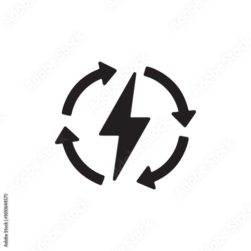 Energy vector line icon, power recharging symbol isolated on white background. Electricity simple web design, bolt shape and reload arrows.

