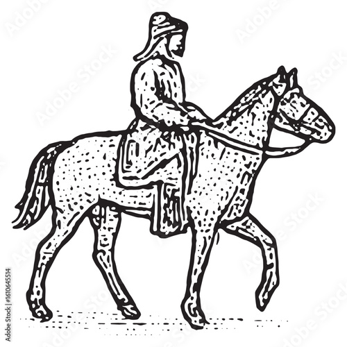 Classic Hand-Drawn Horseman Illustration for Desert Adventure