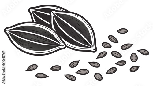 Sunflower seeds illustration for healthy eating and snacks concept, vector drawing of seeds art