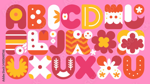 Vibrant collection of colorful hand-drawn alphabet letters with fun patterns and floral designs