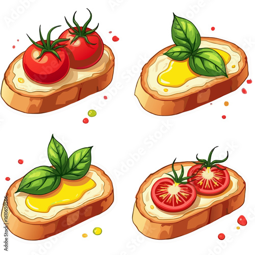 Colorful Delicious Bruschetta with Fresh Tomatoes Basil and Olive Oil.