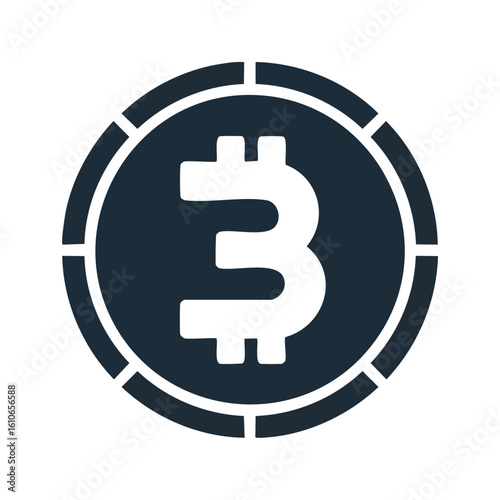 A dark solid icon of a cryptocurrency coin with a letter B symbol, representing digital currency and blockchain technology.