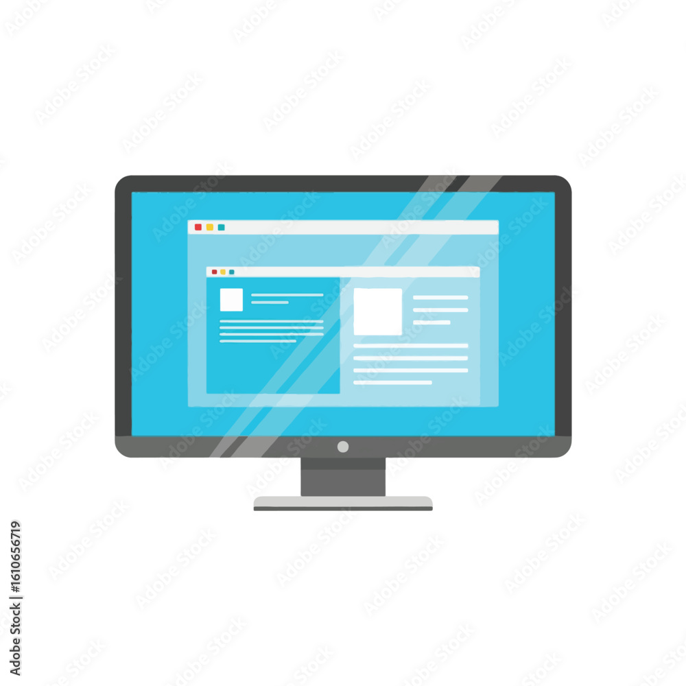 Computer Monitor Displaying Website Interface, Flat Vector Illustration Computer Monitor Displaying Website Interface, Flat Vector Illustration