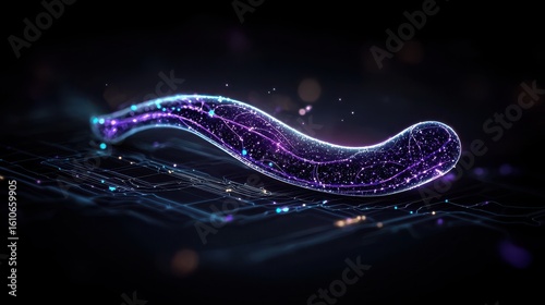 Stem Cell Therapies Concept. Abstract glowing worm-like shape with cosmic sparkles on dark digital background