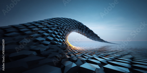 Fototapeta Naklejka Na Ścianę i Meble -  futuristic geometric shapes forming a 3D wave