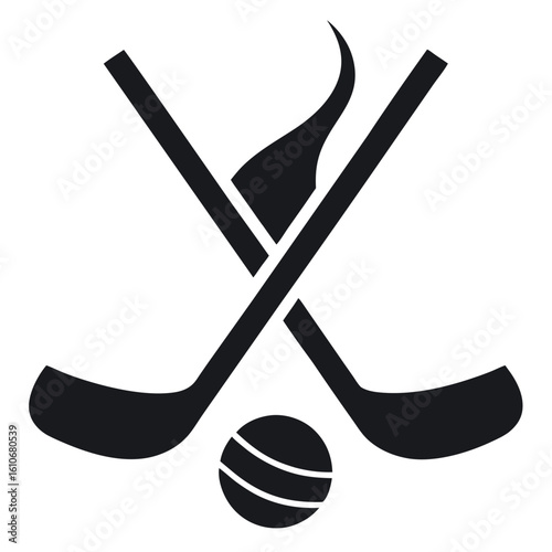 Silhouette of Crossed Lacrosse Sticks, Ball, and Abstract Design Element
