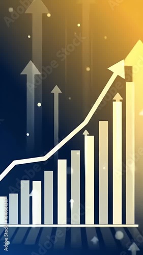 Digital illustration of a rising bar graph with an upward arrow, symbolizing financial growth and business success