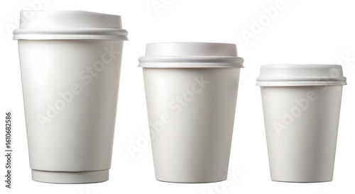Wallpaper Mural Three blank white paper coffee cups in varying sizes, ready for branding and design customization. Torontodigital.ca