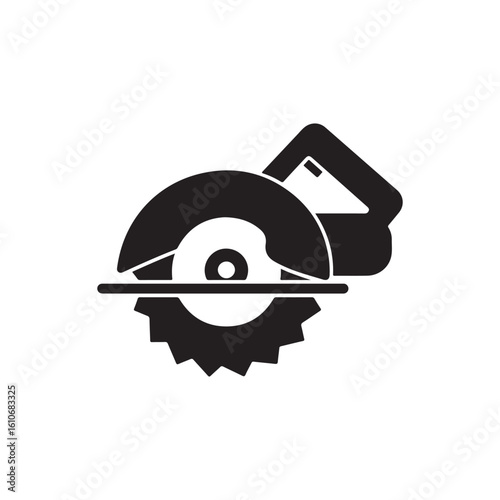 Circular saw vector icon isolated on white background. Simple silhouette illustration of sharp saw disc, carpentry work tool, cuting symbol.
