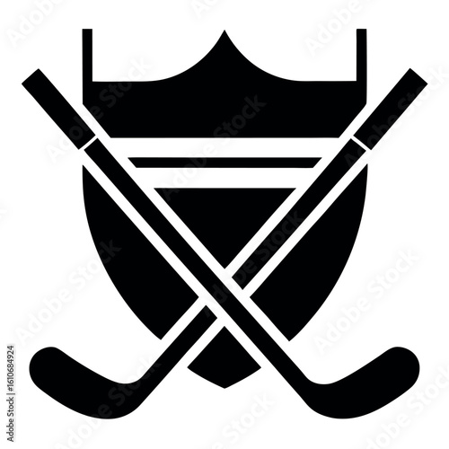 Canvas Print Black and White Shield with Crossed Hockey Sticks Sport Logo Design Illustration