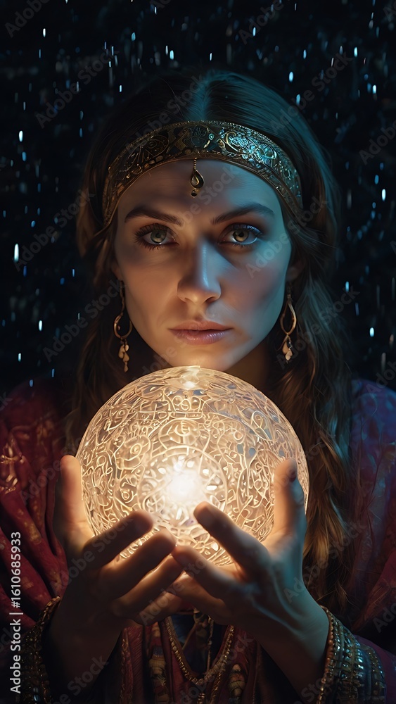 Naklejka premium girl with a magic ball