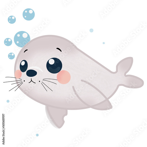 illustration of a cartoon Little seal