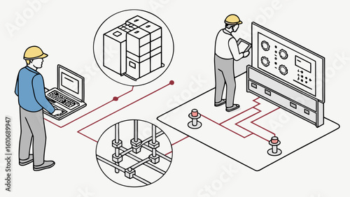Industrial automation system integration process control monitoring and engineering workflow diagram