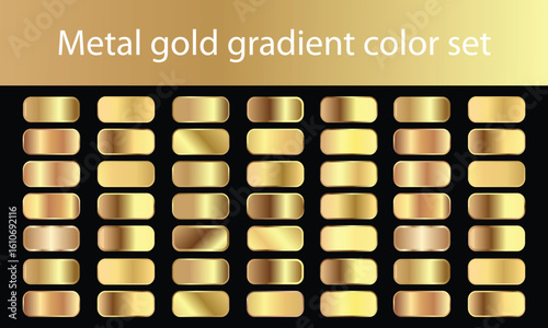 Golden gradients set. Metallic gold gradients. Elegant gold gradients collection.