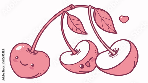 Cute cherry clip art kawaii cherry illustration sweet cherry design pink cherry graphic cherry vector art