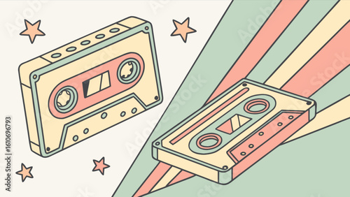 Retro cassette tapes illustration vector graphic design template for music lovers and vintage audio enthusiasts