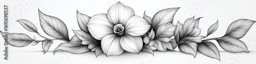 Elegant pencil sketch of a delicate flower arrangement with leaves.