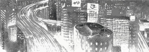 the old clock that feels like city highway black and white vector illustration