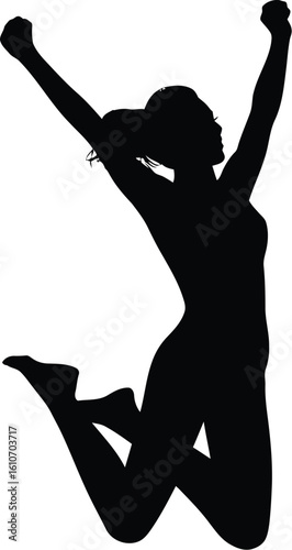 Woman celebrating with arms raised silhouette jumping