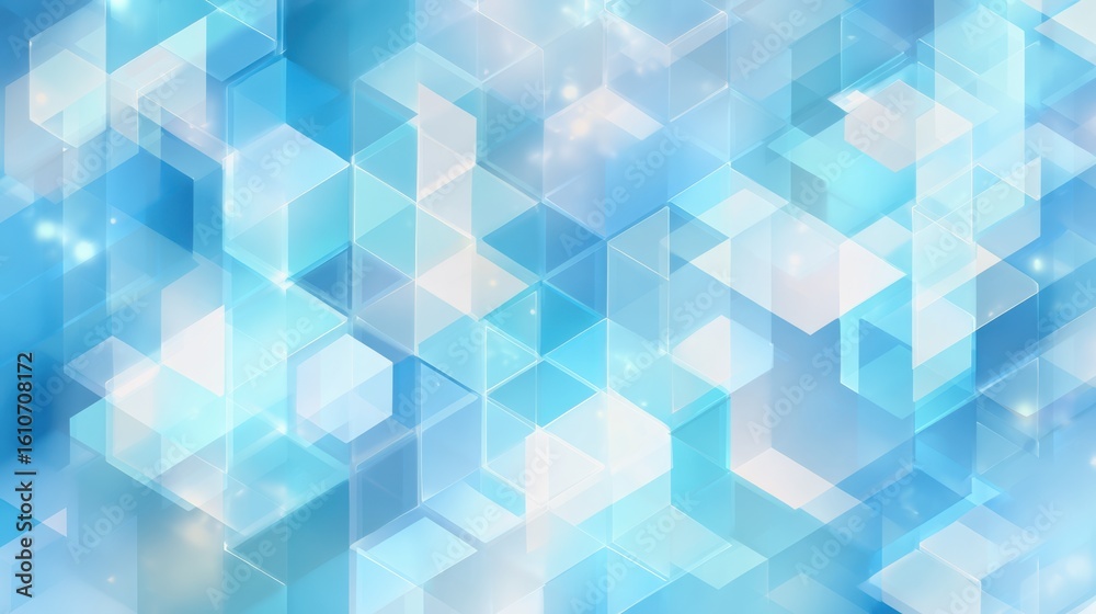 Fototapeta premium A vibrant blue abstract background featuring translucent geometric shapes and a soft, dreamy atmosphere.