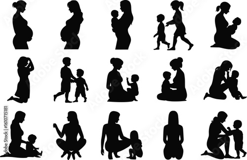 Mother and child silhouettes family love