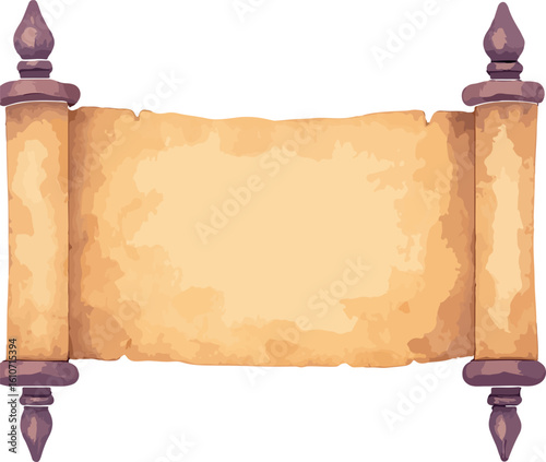 Antique Scroll Illustration Parchment with Wooden Handles and Aged Texture for Historical Documents and Storytelling Themes
