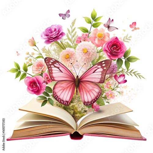 Floral Fantasy Butterfly Emerging from an Open Book